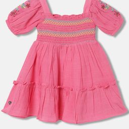 Blue Giraffe Girls Smocked Puff Sleeve Fit & Flare Dress-picture-32