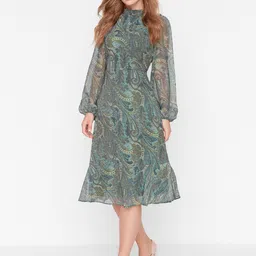 Trendyol Floral Printed Puff Sleeve Fit & Flare Dress-picture-40