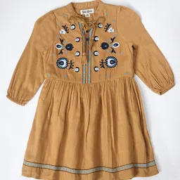 Bella Moda Embroidered Cotton Tie-Up Neck Flared Fit & Flare Dress-image-51