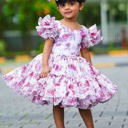 Li & Li Boutique Girls Floral Puff Sleeve Flutter Sleeves Fit & Flare Dress-image-17