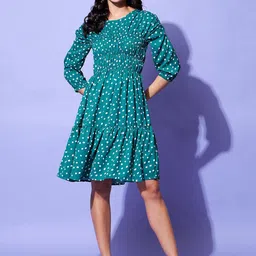 StyleStone Polka Dots Printed Smocked Fit & Flare Dress-picture-11