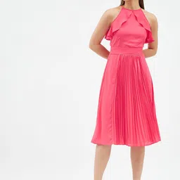 Harpa Women Pink Halter Neck A-Line Dress-image-45