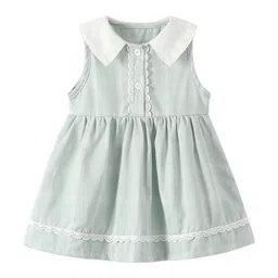 StyleCast Girls Green Shirt Collar Cotton A-Line Dress-image-10