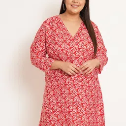 U&F Beyond Plus Size Floral Printed V-Neck A-Line Dress-picture-29