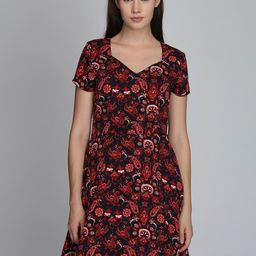 DODO & MOA Black Floral Crepe A-Line Dress-image-67