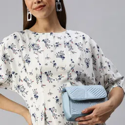 SHOWOFF White Floral Crepe A-Line Dress-image-86