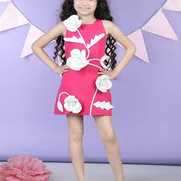 THE LITTLE CELEBS Girls Floral Embellished Sheath Mini Dress With Hair Accessory-image-62