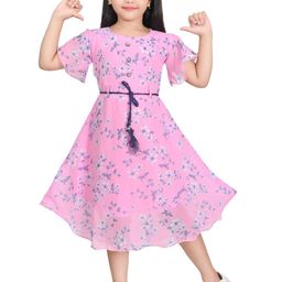 MEHZIN Floral Print Crepe A-Line Dress-image-101