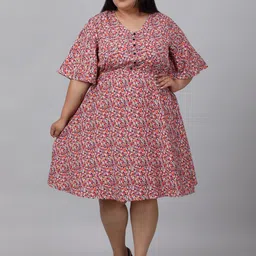 sindrellastorie V Neck Flared Sleeves Floral Print Crepe A-Line Plus Size Dress-picture-18