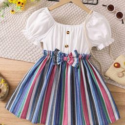 BAESD Girls Striped Puff Sleeve Fit and Flare Dress-11