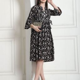 Rajnandini Floral Print Bell Sleeve A-Line Dress-picture-39