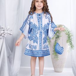 Peppermint Round Neck Floral Print Bell Sleeve A-Line Dress-image-70
