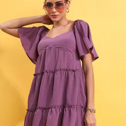 Tokyo Talkies Purple Flared Sleeves Fit & Flare Flounce Dress-picture-53