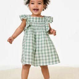 Marks & Spencer Girls Gingham Checked Square Neck Smocked Ruffled Pure Cotton A-Line Dress-picture-22