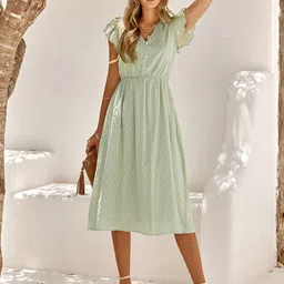 StyleCast Self Design Flutter Sleeves Cotton A-Line Dress-image-89