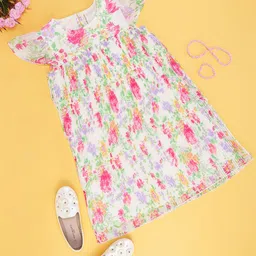 Pantaloons Junior Round Neck Floral Print Flutter Sleeve A-Line Dress-38