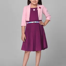 Macwin Girls Self Designed Chiffon A-Line Dress With Belt & Jacket-image-42