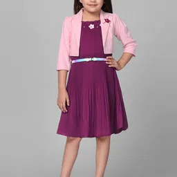 Macwin Girls Accordion Pleated Chiffon A-Line Dress With Jacket-image-50