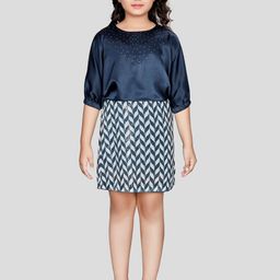 Peppermint Girls Printed Round Neck Short Puff Sleeve A-Line Dress-image-10