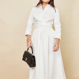 Styli Women Wrap Over Tie Waist A Line Midi Dress-image-22