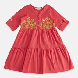 AKKRITI BY PANTALOONS Girls Embroidered Fit & Flare Cotton Tiered Dress-picture-36