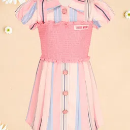 CUTECUMBER Girls Striped Print Shirt Collar Short Sleeves A-Line Dress-image-28