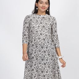 IDAA Girls Round Neck Floral Print A-Line Dress-image-58