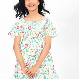 BONKIDS Girls Floral Printed Flared Sleeves Cotton  A-Line Dress-image-56