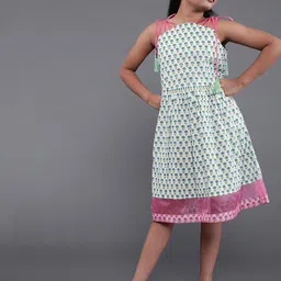 Aks Kids Girls Floral Printed Shoulder straps Cotton A-Line Dress-image-28