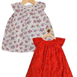 Creative Kids Infants Girls Pack Of 2 Floral Printed Cap Sleeves A-Line Romper Dress-image-98