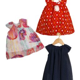 Creative Kids Girls Pack of 3 Geometric Printed Round Neck Cap Sleeves A-Line Dresses-picture-32