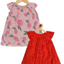 Creative Kids Infants Girls Pack Of 2 Floral Printed Cap Sleeves A-Line Romper Dress-image-92