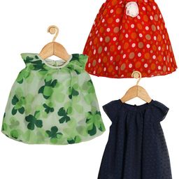 Creative Kids Girls Pack of 3 Floral Printed Round Neck Cap Sleeves A-Line Dress-image-35
