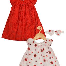 Creative Kids Infants Girls Pack Of 2 Floral Printed Cap Sleeves A-Line Romper Dress-image-75