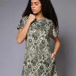 GO DEVIL Ethnic Motifs Printed Cotton T-shirt Dress-image-83