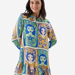 The Souled Store Green Disney Printed Shirt Collar Drop-Waist Dress-image-47