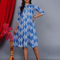 KALINI Ethnic Motifs Printed Mandarin Collar A Line Dress-picture-28