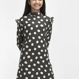 Crimsoune Club Polka Dot Printed Mock Neck Sheath Dress-image-50