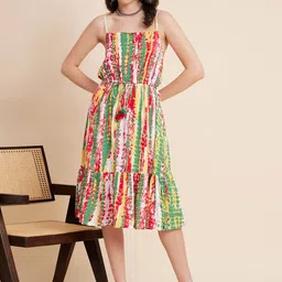 Ramas Tie and Dye Print Cotton A-Line Dress-image-43