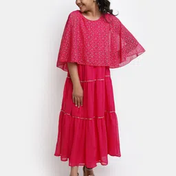 V-Mart Girls Floral Printed Tiered Gathered Cotton A-Line Dress-image-41