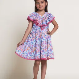 The Tribe Kids Girls Embroidered Knee Length Fit and Flare Pure Cotton Beach Wear Dress-image-47