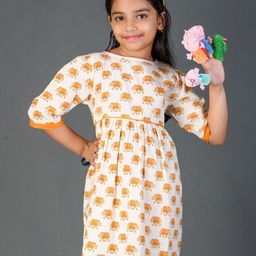 Kids On Board Girls Ethnic Motifs Printed Cotton Empire Dress-image-98