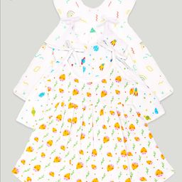 Kidbea Infant Girls Pack Of 3 Conversational Printed Round Neck Cotton Fit & Flare Dress-12