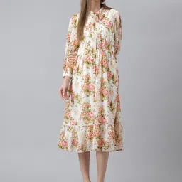 Latin Quarters Floral Printed Tie Up Neck Puff Sleeves Fit & Flare Midi Dress-picture-1