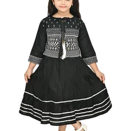 BAESD Girls Abstract Printed Round Neck Embroidered Fit & Flare Formal Dress-image-28