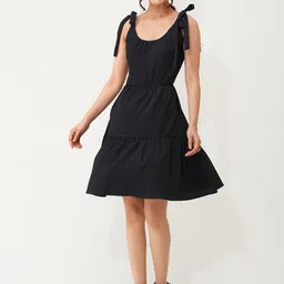 AASK Shoulder Straps Tiered Crepe Fit & Flare dress-image-24