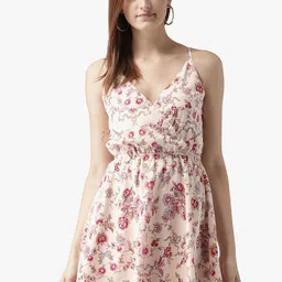DODO & MOA Peach-Coloured & Yellow Floral Crepe Dress-picture-17