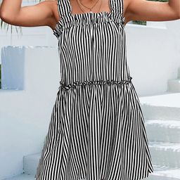 StyleCast Black Striped Ruffled A-Line Dress-image-91