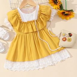 StyleCast Girls Yellow Ruffled Lace Detail Puff Sleeves A-Line Dress-image-63