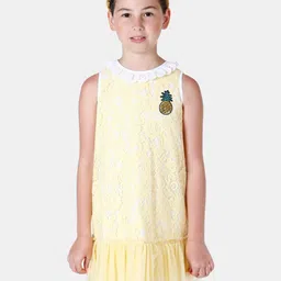 One Friday Girls Yellow Net A-Line Dress-17